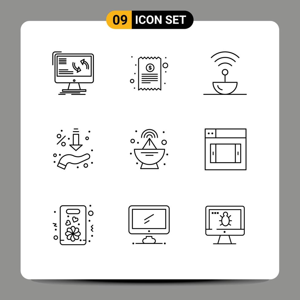 Modern Set of 9 Outlines and symbols such as hand percent finance arrows signal Editable Vector Design Elements