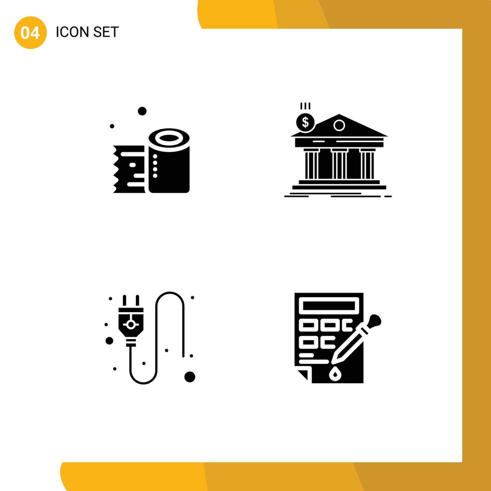 4 Creative Icons Modern Signs and Symbols of cleaning paper electric tissue roll banking socket Editable Vector Design Elements