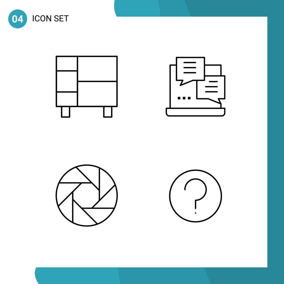 Group of 4 Filledline Flat Colors Signs and Symbols for appliances aperture house internet focus Editable Vector Design Elements