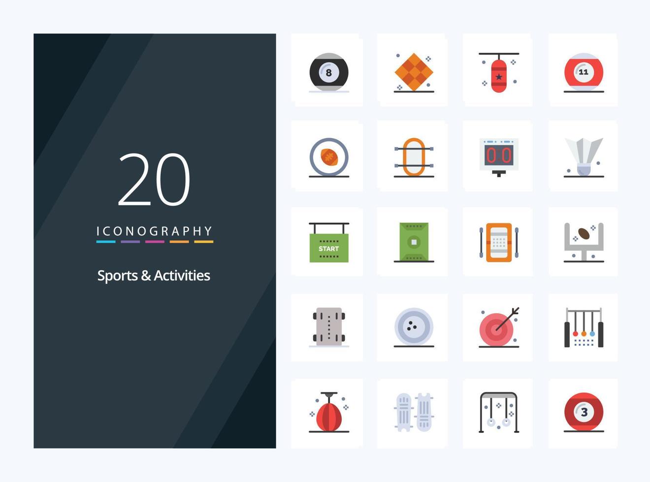 20 Sports  Activities Flat Color icon for presentation vector