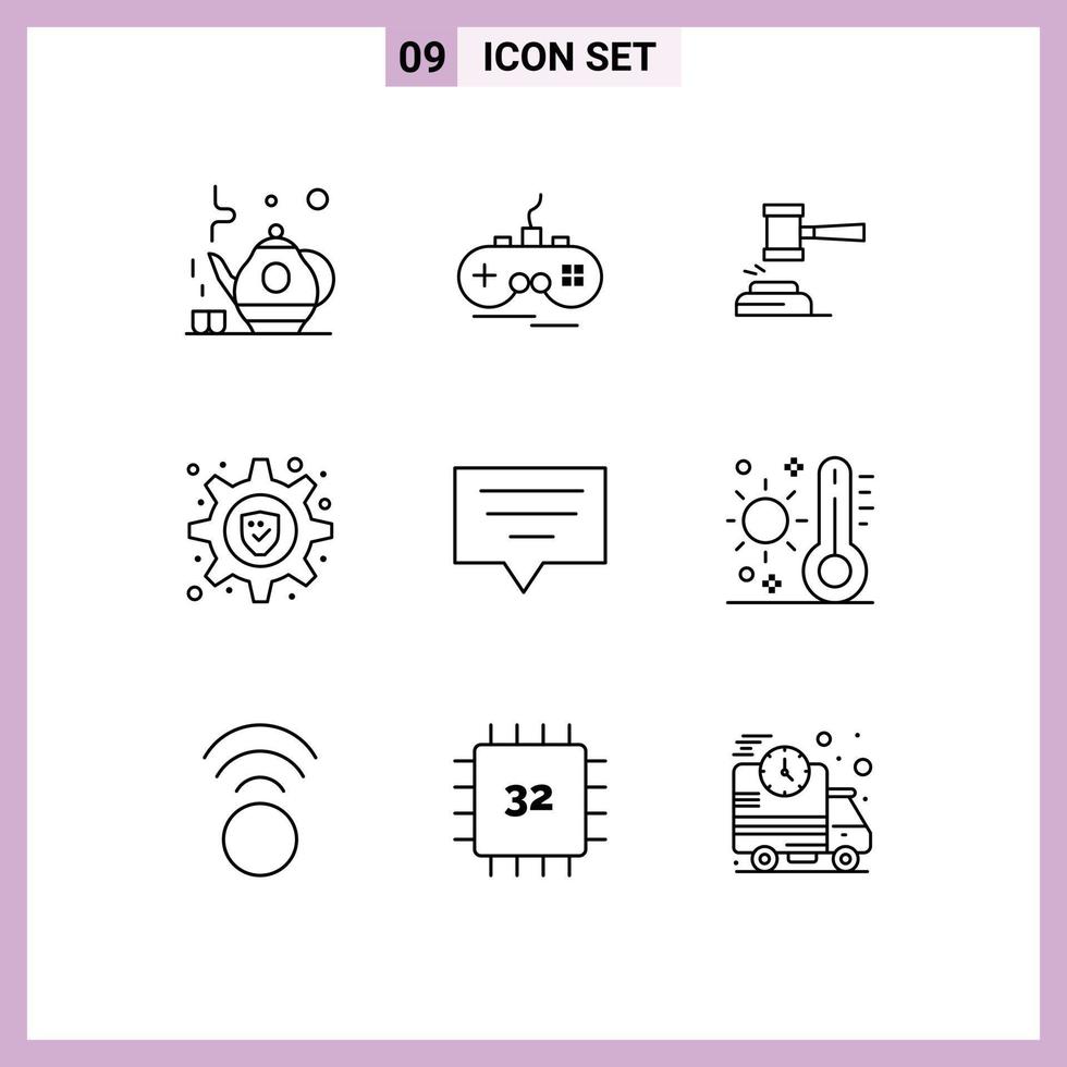 9 Universal Outline Signs Symbols of setting lock auction legal judge Editable Vector Design Elements