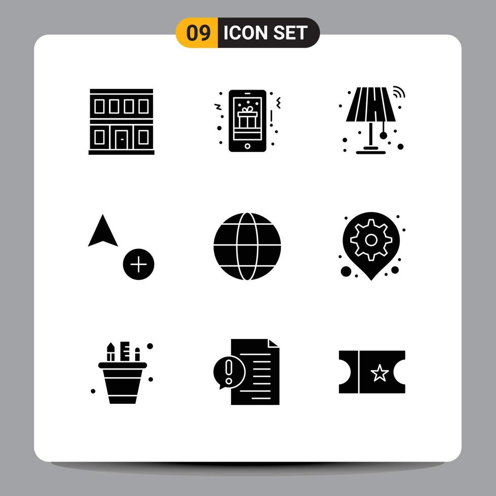 Mobile Interface Solid Glyph Set of 9 Pictograms of globe cursor phone copy wifi Editable Vector Design Elements