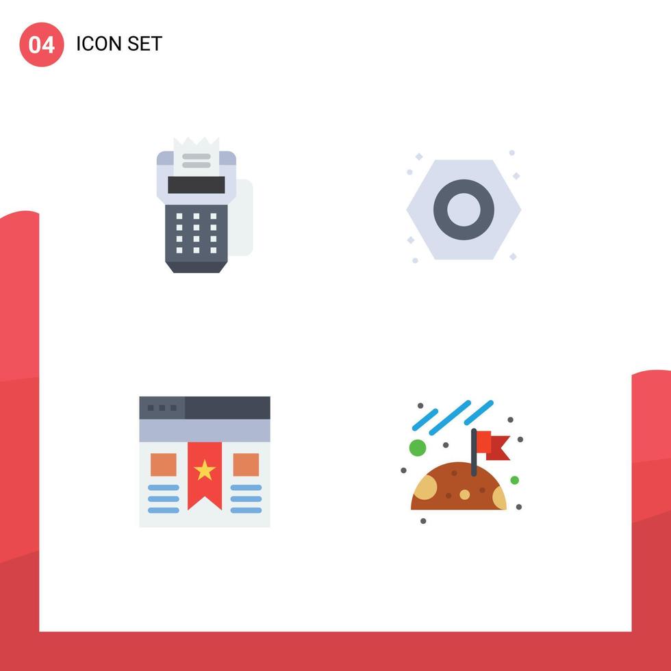 Modern Set of 4 Flat Icons Pictograph of card bookmark machine nut ui Editable Vector Design Elements