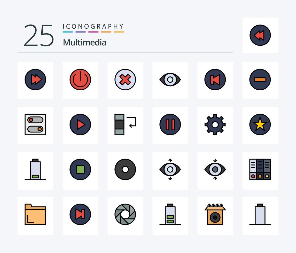 Multimedia 25 Line Filled icon pack including remove. minus. degrees. delete. multimedia vector