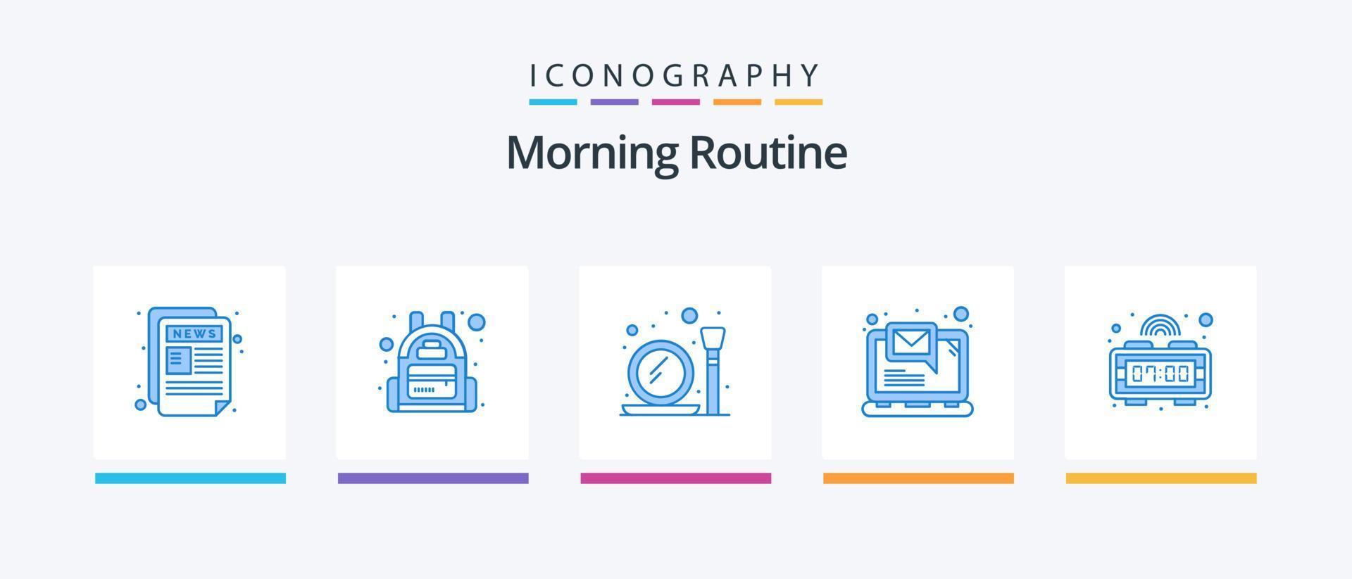 Morning Routine Blue 5 Icon Pack Including time. alarm. make. notification. email. Creative Icons Design vector