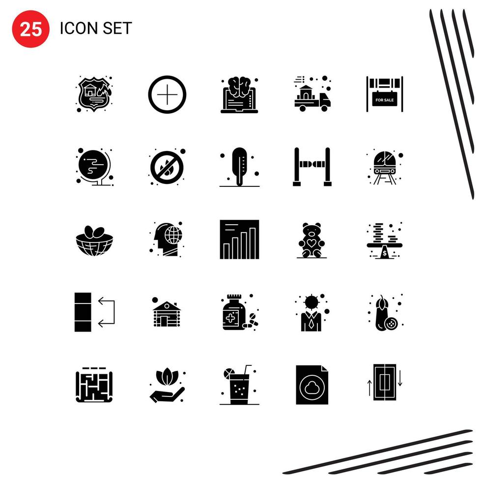 grupo de símbolos de iconos universales de 25 glifos sólidos modernos de construcción de inmuebles que aprenden elementos de diseño de vectores editables inmobiliarios