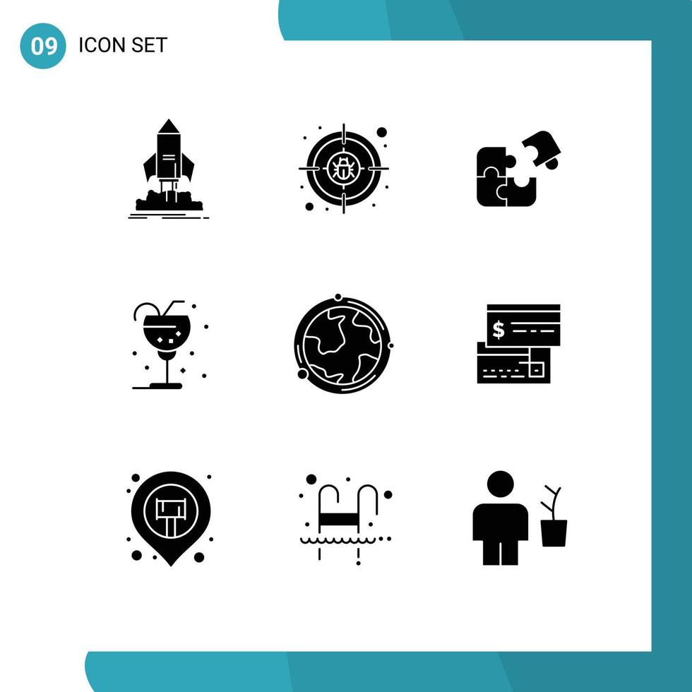 Set of 9 Modern UI Icons Symbols Signs for glass beverage target success match Editable Vector Design Elements