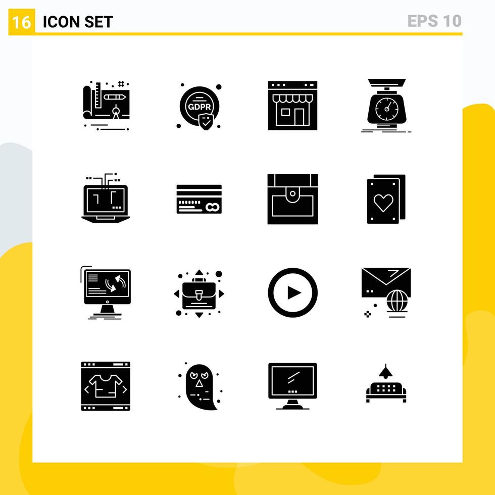 16 Universal Solid Glyph Signs Symbols of computer scales interface scale implementation Editable Vector Design Elements