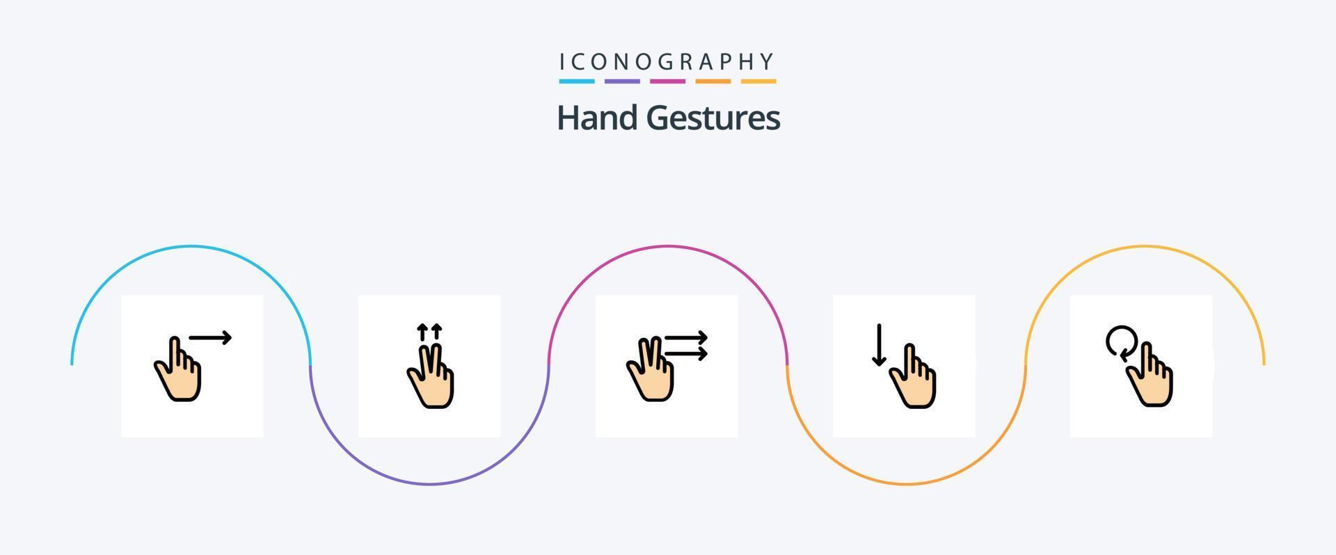 Hand Gestures Line Filled Flat 5 Icon Pack Including finger. hand. fingers. gestures. finger vector