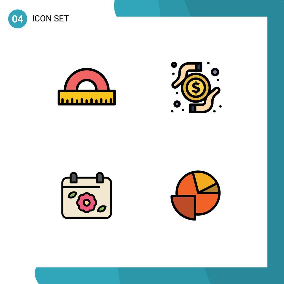 Modern Set of 4 Filledline Flat Colors Pictograph of design flower geometry transaction spring Editable Vector Design Elements