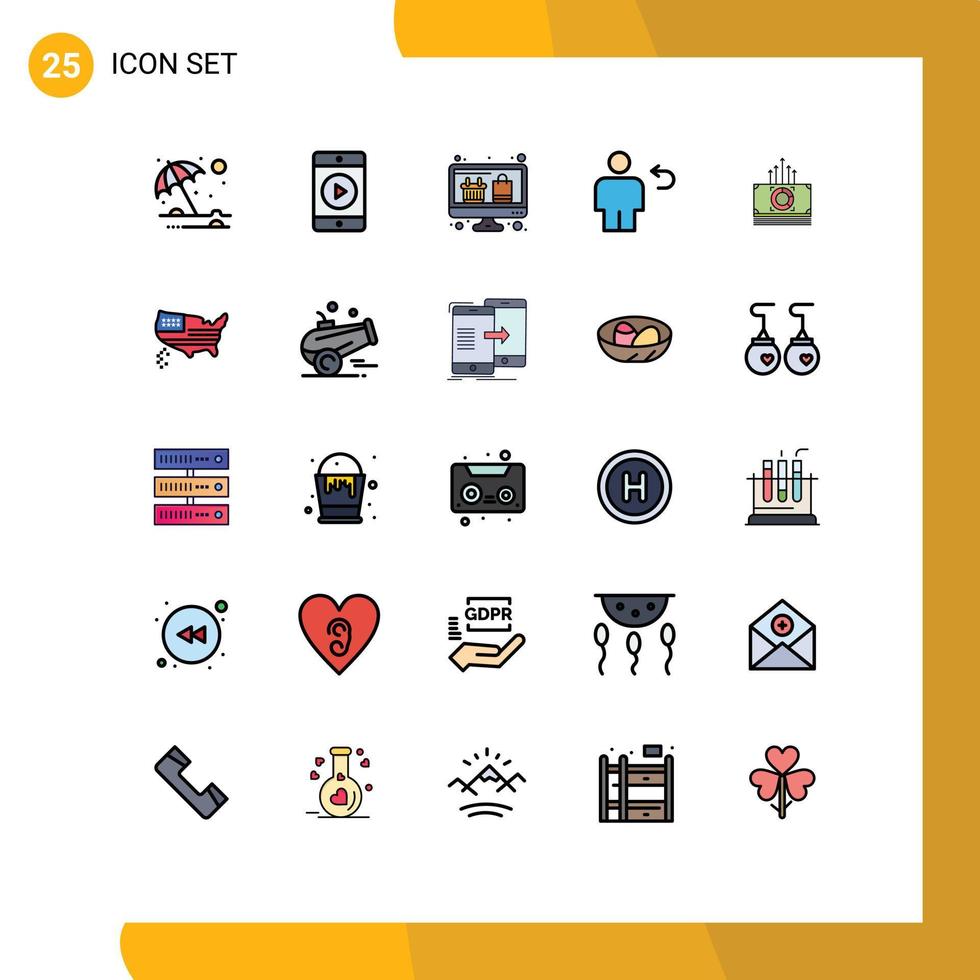 User Interface Pack of 25 Basic Filled line Flat Colors of bundle return display human back Editable Vector Design Elements