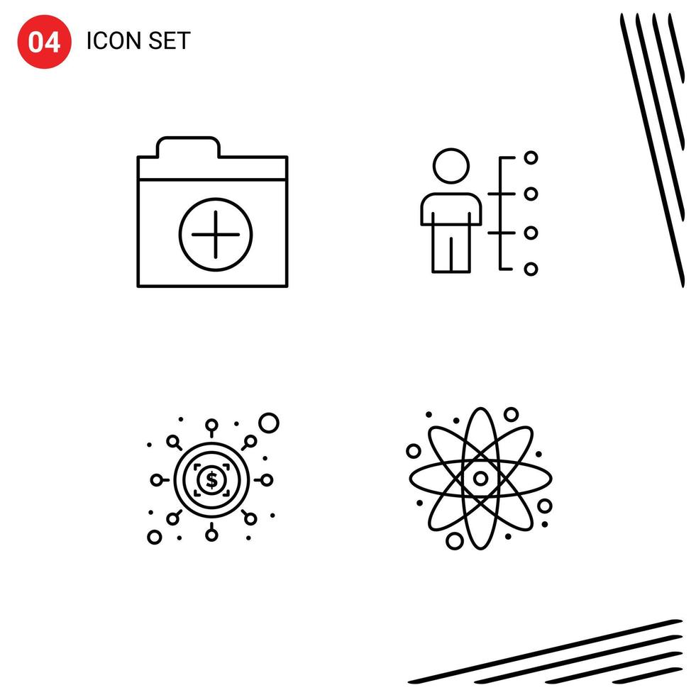 Pack of 4 Modern Filledline Flat Colors Signs and Symbols for Web Print Media such as add investment skills human money Editable Vector Design Elements