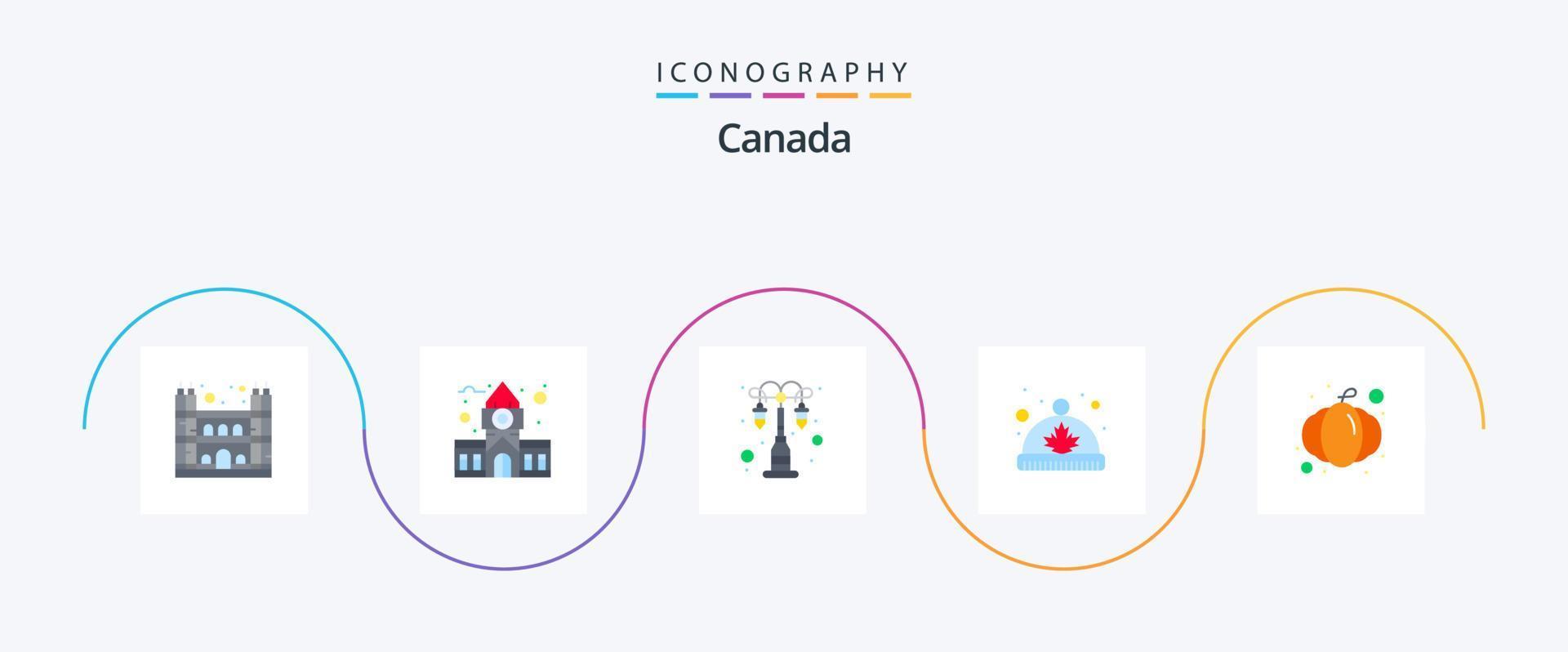 Paquete de 5 iconos planos de canadá que incluye Halloween. lámina. iluminación. sombrero. Canadá vector