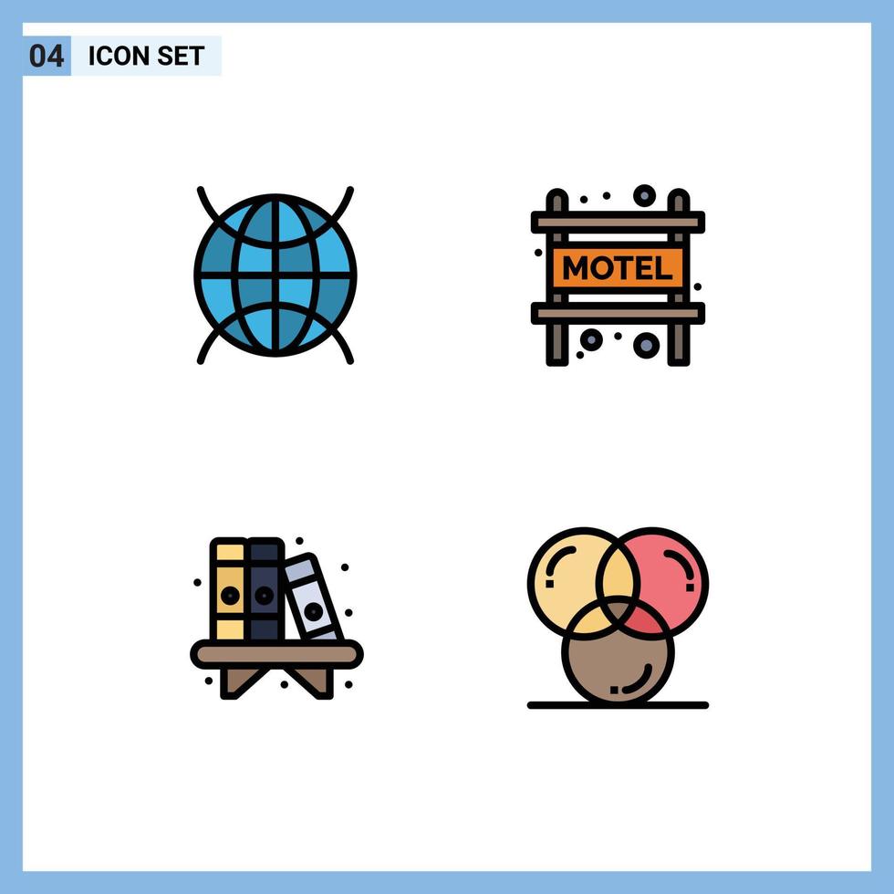 Editable Vector Line Pack of 4 Simple Filledline Flat Colors of internet book wifi travel coding Editable Vector Design Elements