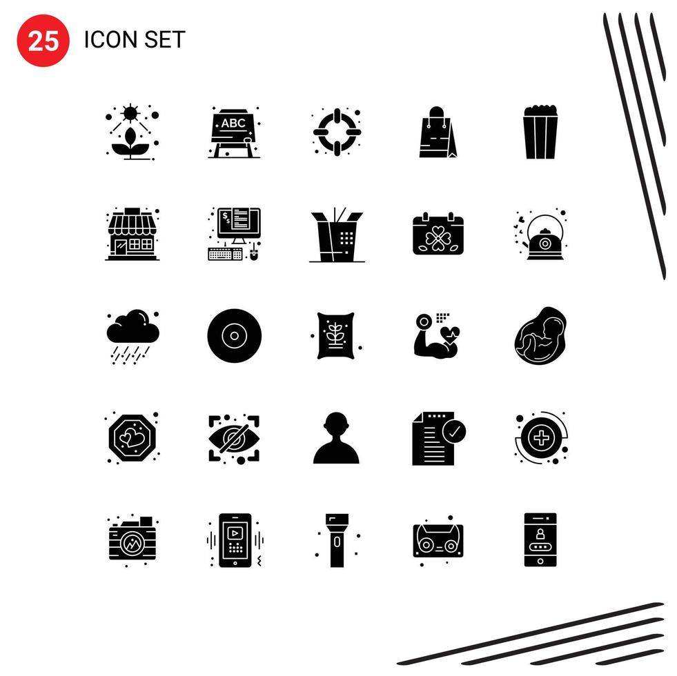 Modern Set of 25 Solid Glyphs and symbols such as market corn lifesaver pop market Editable Vector Design Elements