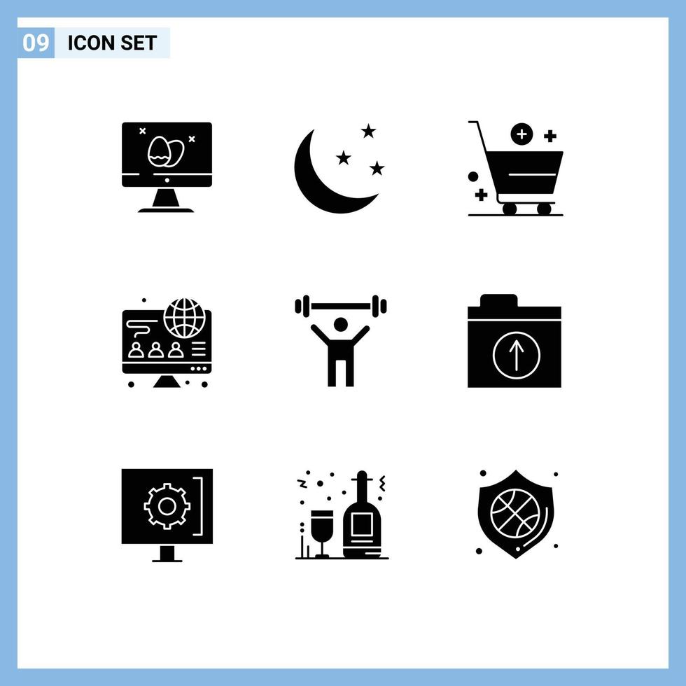 Stock Vector Icon Pack of 9 Line Signs and Symbols for gym business add online e Editable Vector Design Elements
