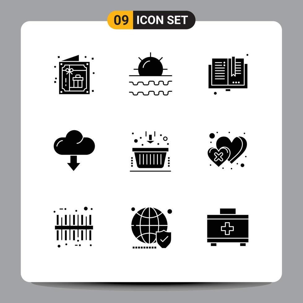 Set of 9 Modern UI Icons Symbols Signs for download arrow vacation cloud library Editable Vector Design Elements