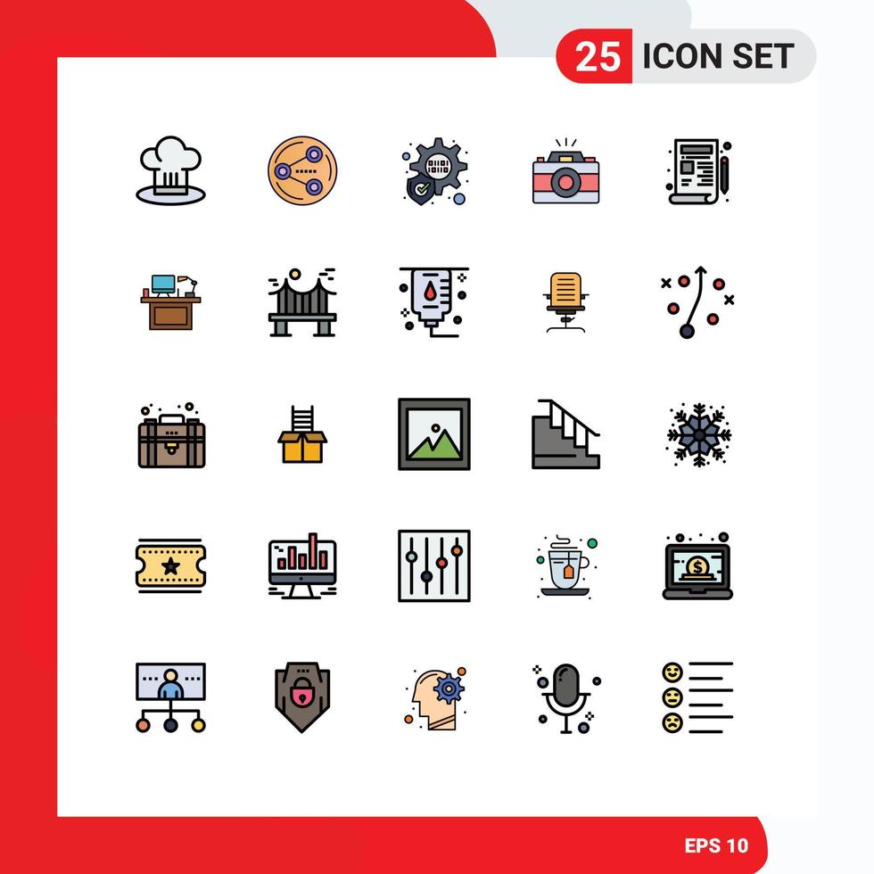 Pictogram Set of 25 Simple Filled line Flat Colors of drawing design media blueprint photo Editable Vector Design Elements