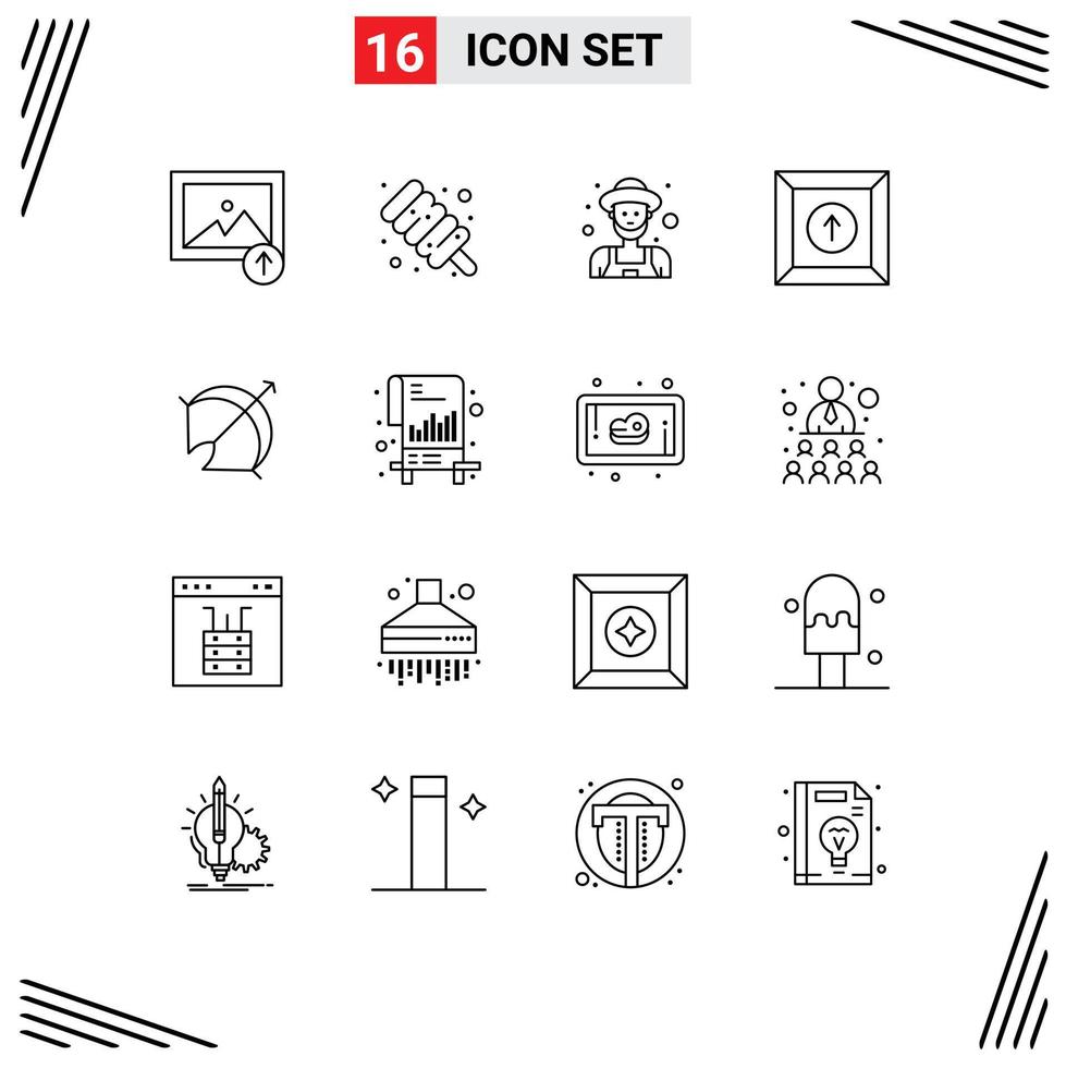 16 Universal Outlines Set for Web and Mobile Applications sport target man arrow upload Editable Vector Design Elements