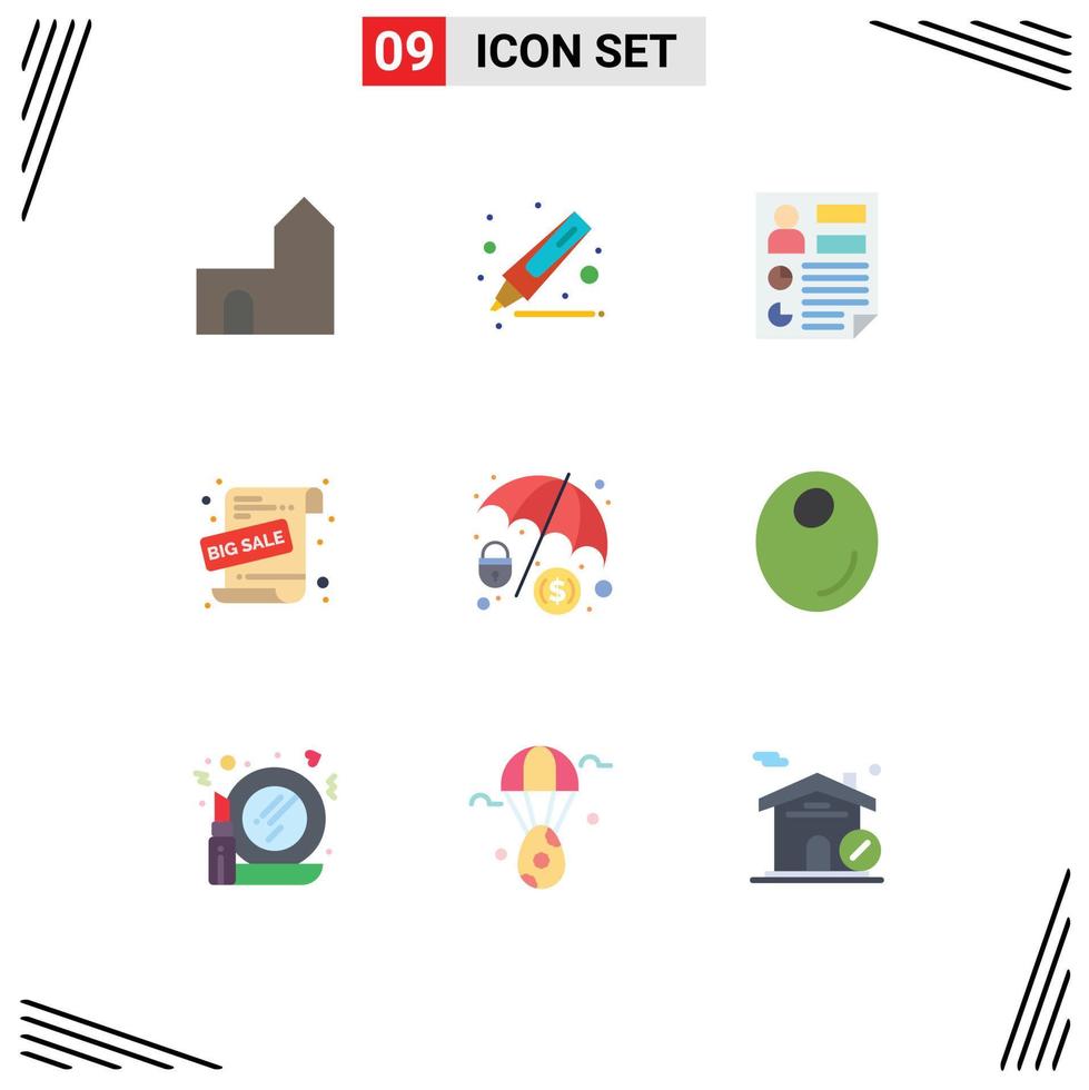 Set of 9 Modern UI Icons Symbols Signs for cyber crime sale advertisement analytics promotional offer report Editable Vector Design Elements