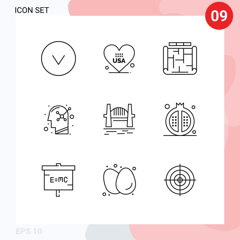 Universal Icon Symbols Group of 9 Modern Outlines of citysets australia blueprint human mind positive Editable Vector Design Elements