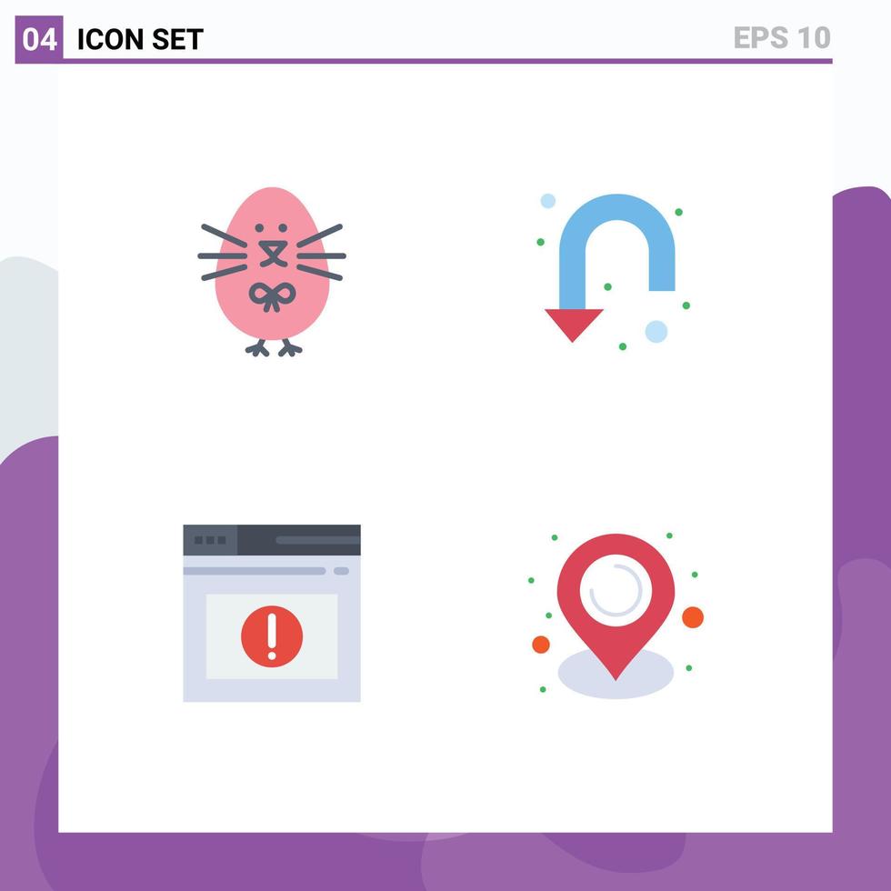 Set of 4 Commercial Flat Icons pack for chicken alert happy u turn website Editable Vector Design Elements