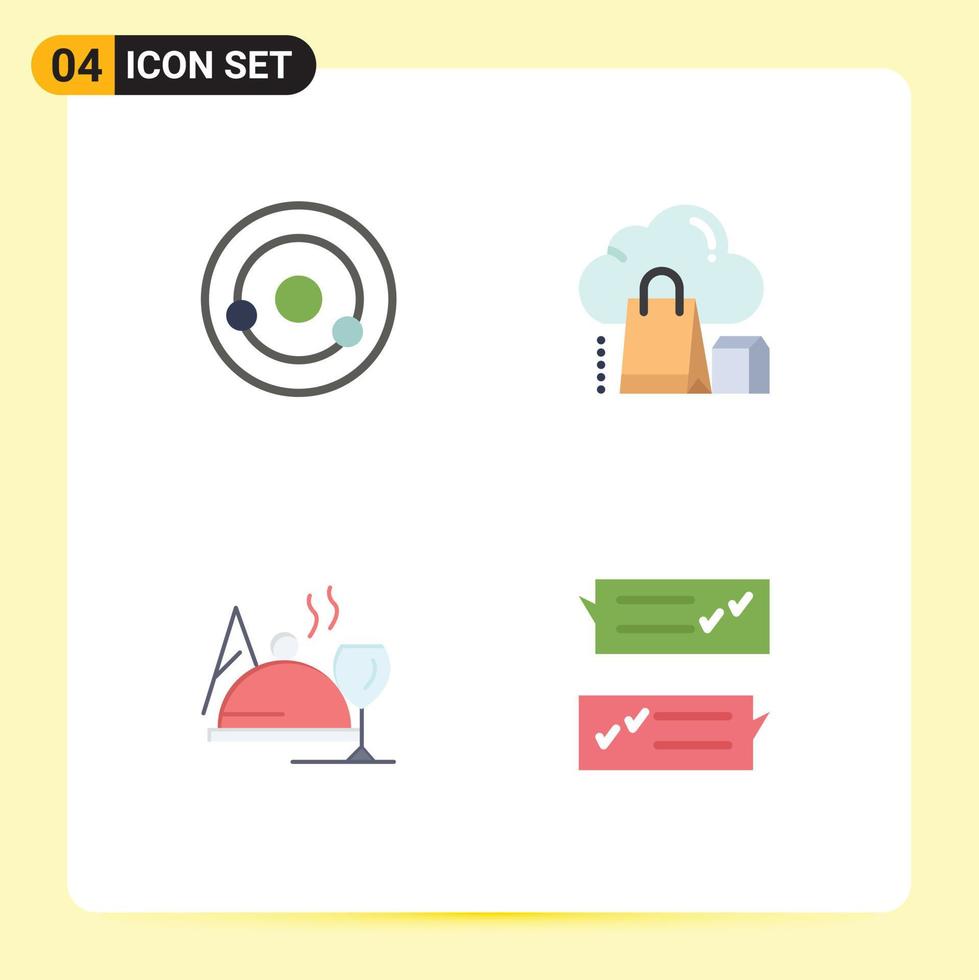 conjunto de 4 iconos planos vectoriales en cuadrícula para elementos de diseño vectorial editables de comida de regalo de molécula de hotel atómico vector