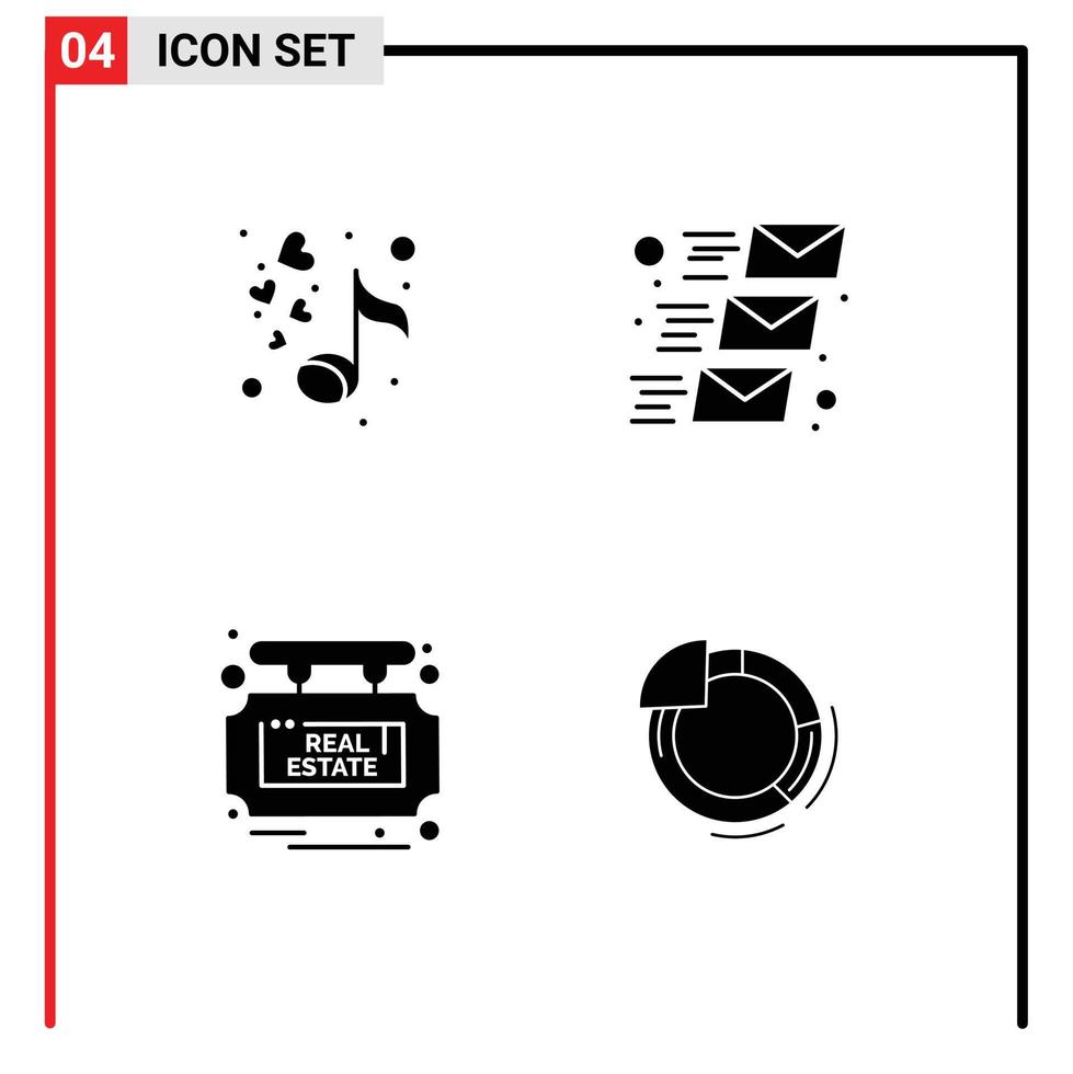 Universal Icon Symbols Group of 4 Modern Solid Glyphs of love estate valentines mailing sale Editable Vector Design Elements