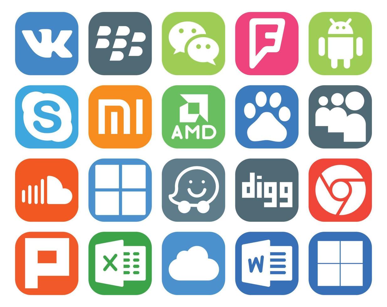 20 Social Media Icon Pack Including digg microsoft xiaomi music soundcloud vector