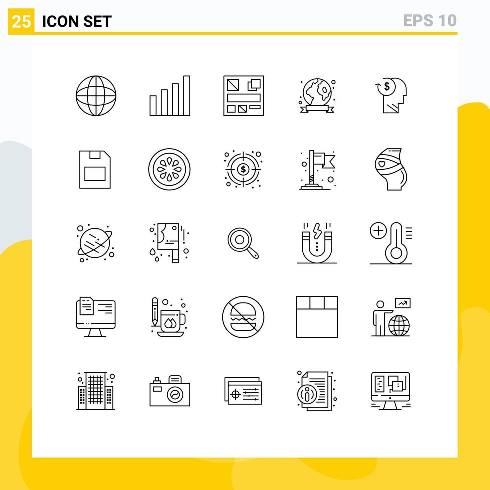 25 Universal Lines Set for Web and Mobile Applications costs account design environment earth day Editable Vector Design Elements