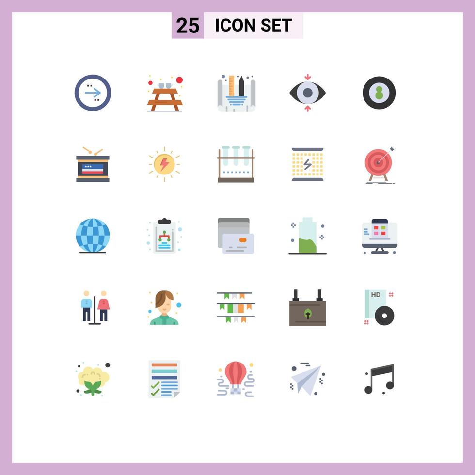 Universal Icon Symbols Group of 25 Modern Flat Colors of sport ball blueprint designing snooker focus Editable Vector Design Elements