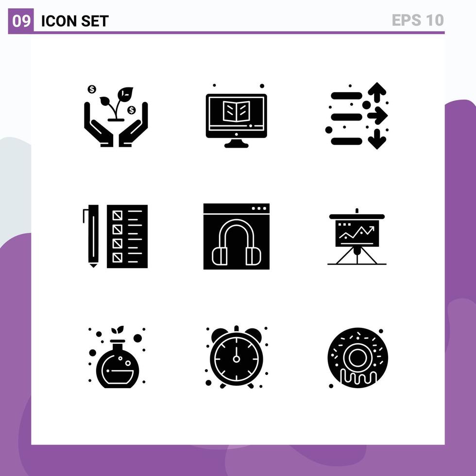 Pictogram Set of 9 Simple Solid Glyphs of chat development down develop business Editable Vector Design Elements