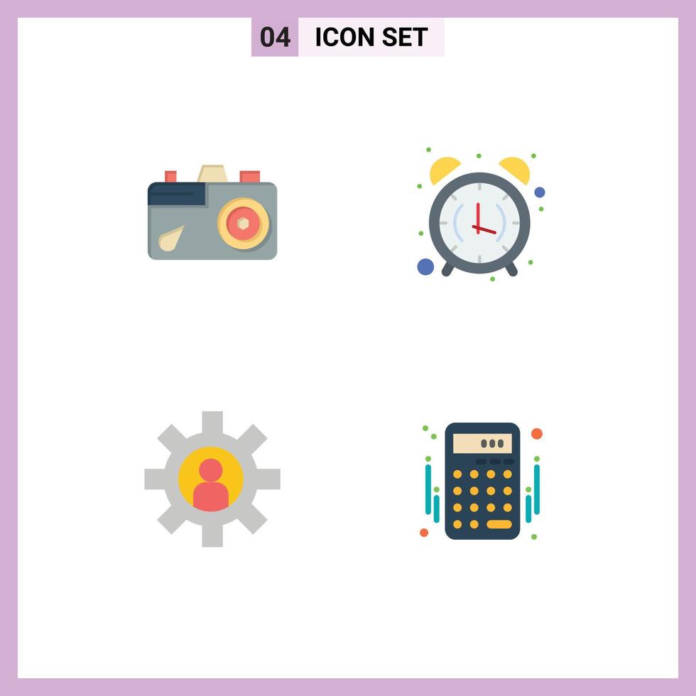 4 User Interface Flat Icon Pack of modern Signs and Symbols of camera customer support picture clock service Editable Vector Design Elements
