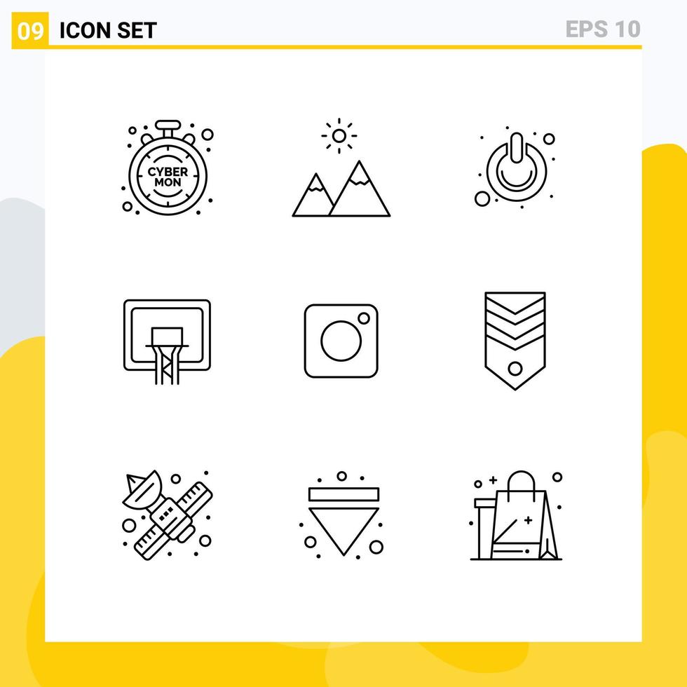 Set of 9 Modern UI Icons Symbols Signs for camera basketball button basket switch Editable Vector Design Elements