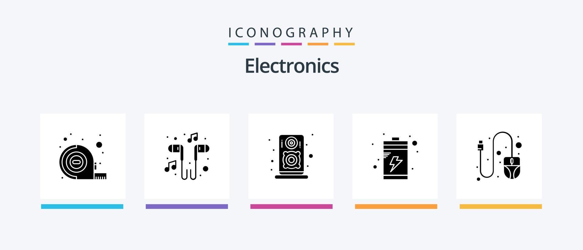 paquete de iconos de glifo 5 de electrónica que incluye . ratón. audio. computadora. cargar. diseño de iconos creativos vector