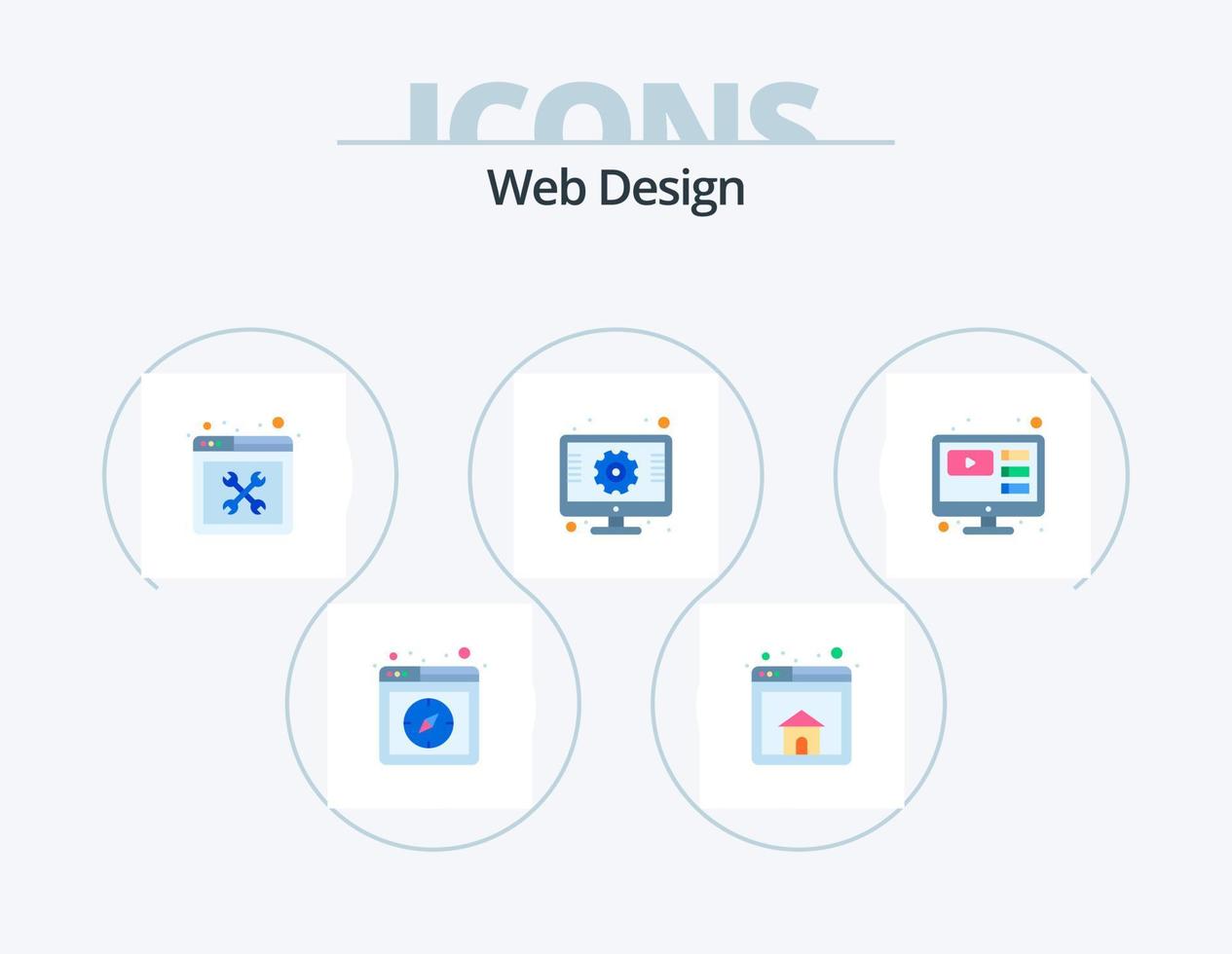 diseño web paquete de iconos planos 5 diseño de iconos. web. web. reparar. entorno. web vector