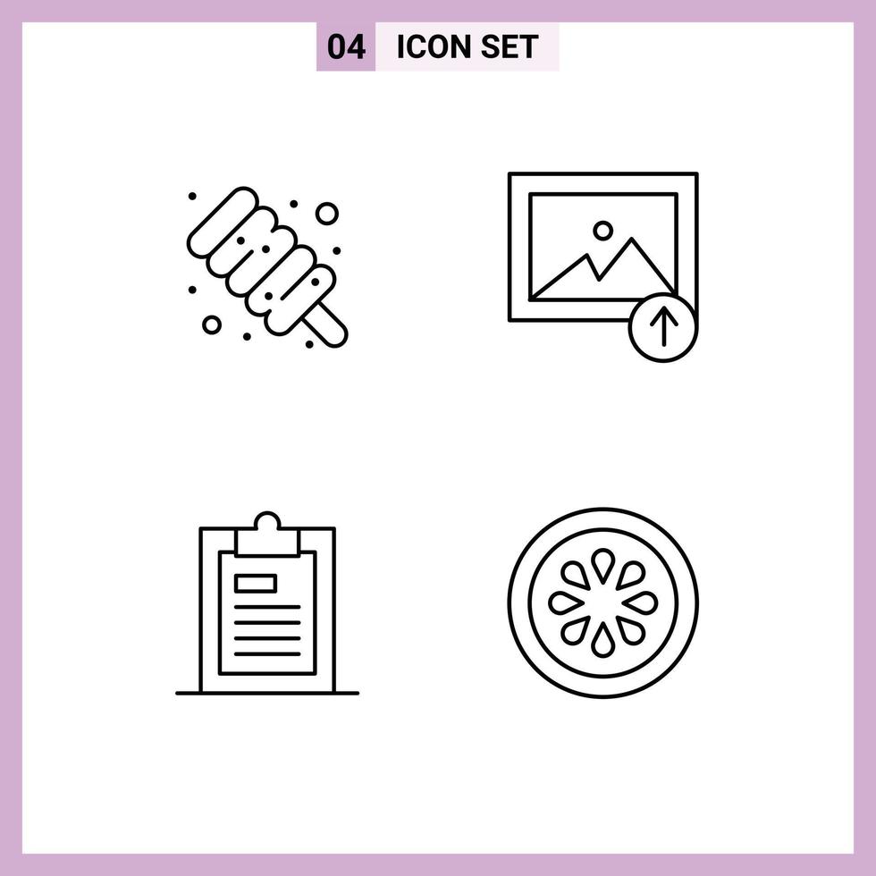 4 Thematic Vector Filledline Flat Colors and Editable Symbols of food page image clipboard cucumber Editable Vector Design Elements