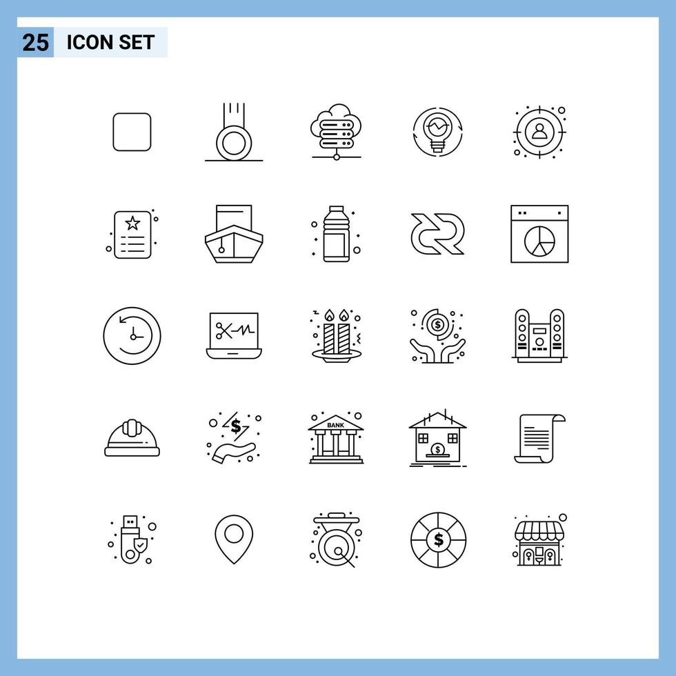 Set of 25 Modern UI Icons Symbols Signs for focus light network server innovation generation Editable Vector Design Elements