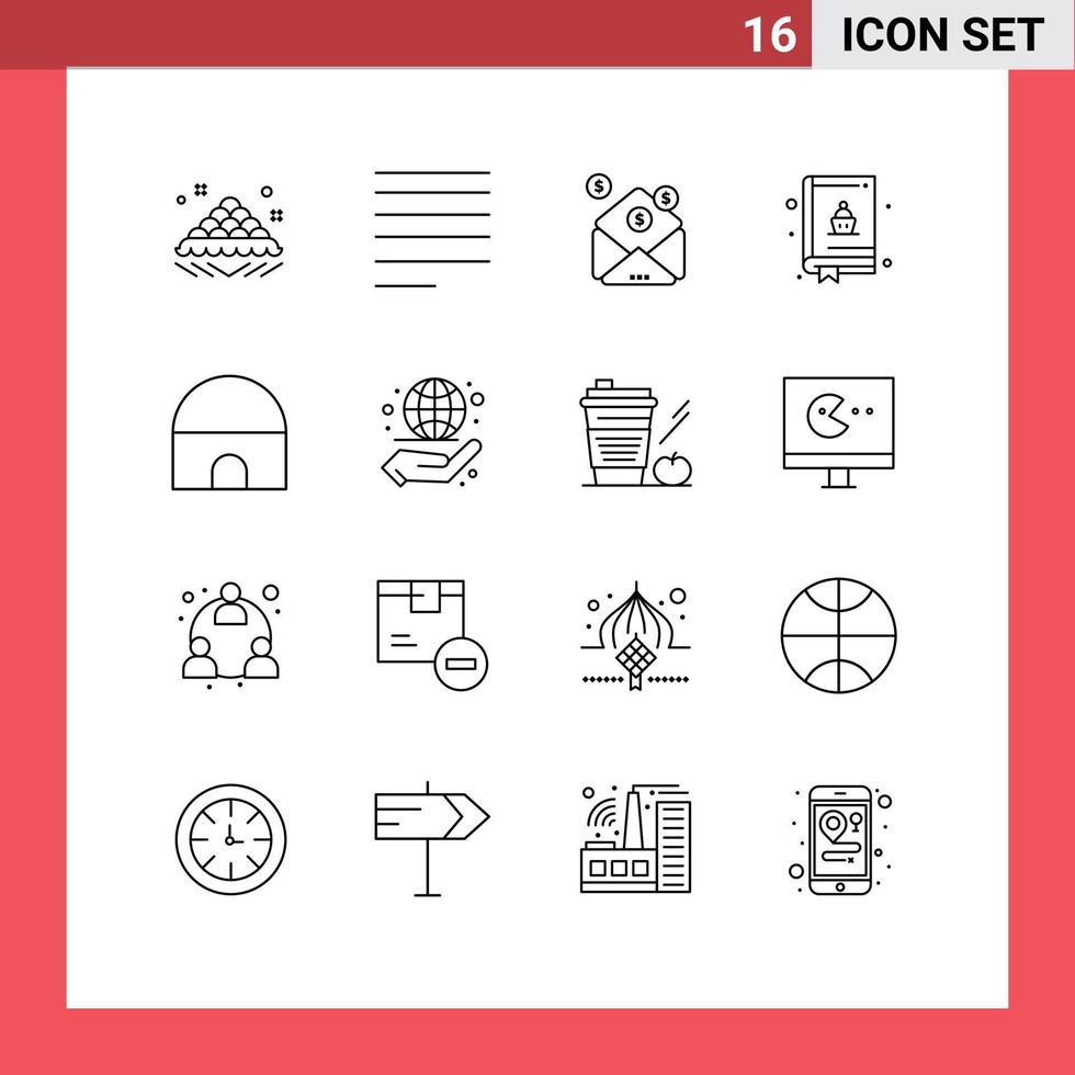 Set of 16 Vector Outlines on Grid for islamic building building business book baking Editable Vector Design Elements