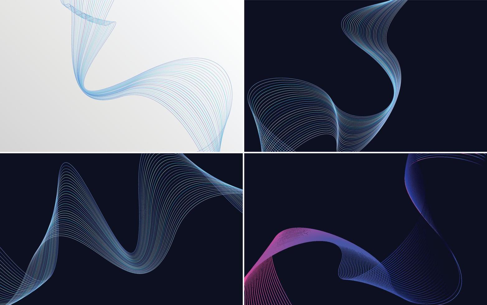 Set of 4 geometric wave pattern background Abstract waving line vector