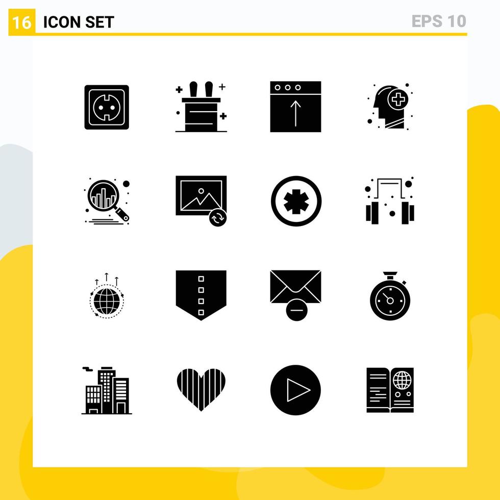 Pictogram Set of 16 Simple Solid Glyphs of plan thinking import mind healthy Editable Vector Design Elements