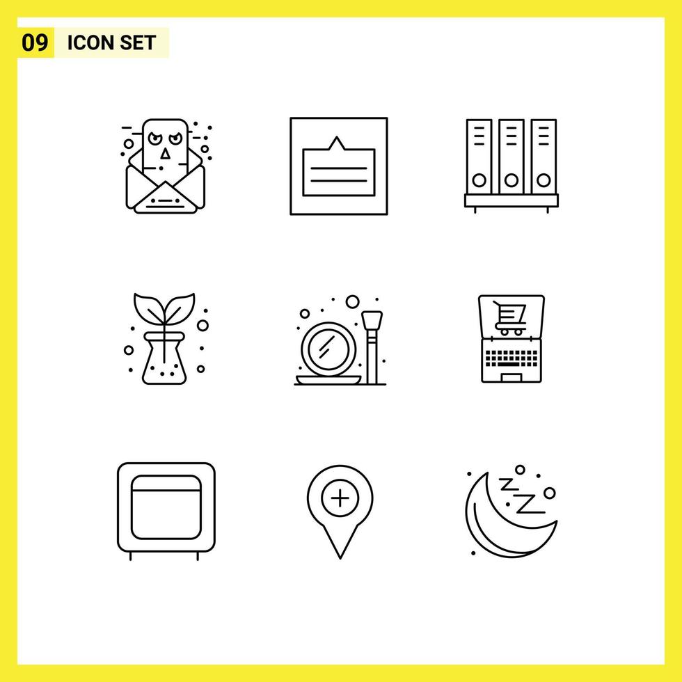 Pack of 9 Modern Outlines Signs and Symbols for Web Print Media such as glass nature wireframe agriculture document Editable Vector Design Elements