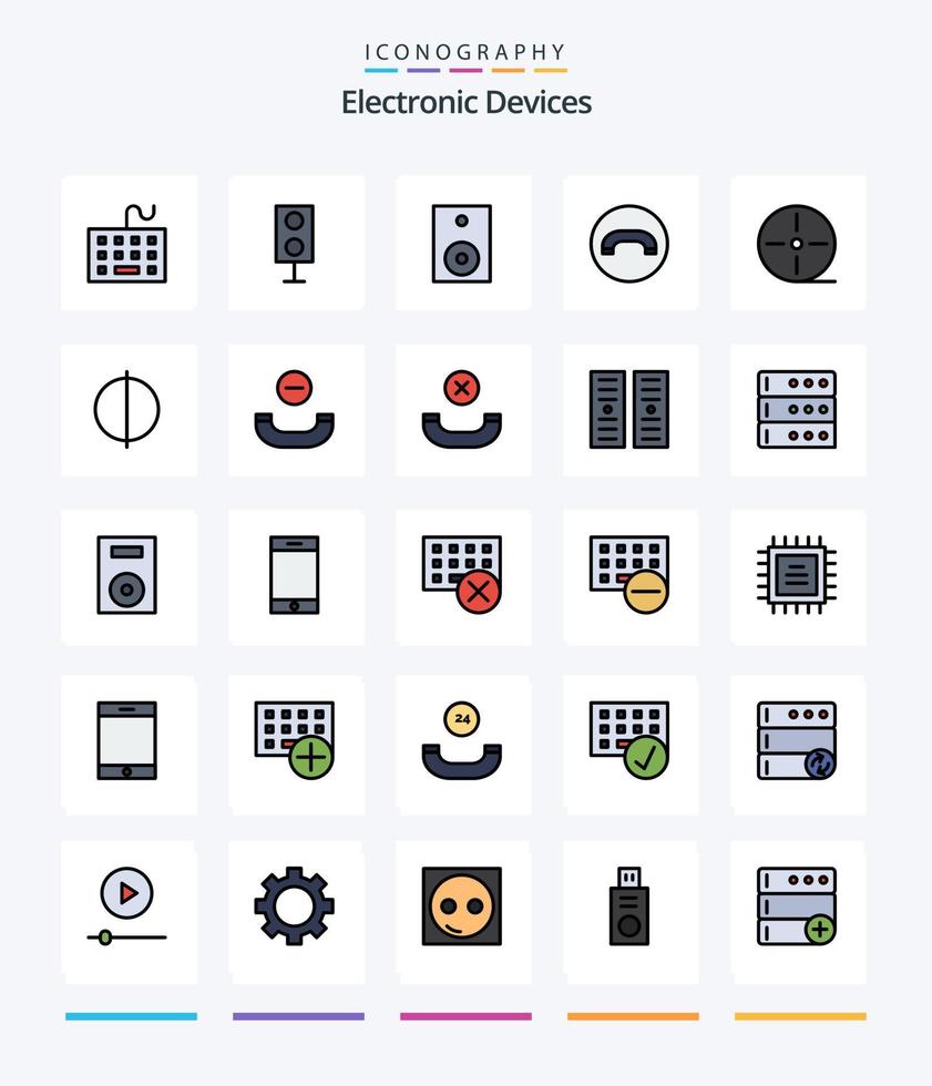 Creative Devices 25 Line FIlled icon pack  Such As antialiasing. gadgets. speaker. film. hang up vector