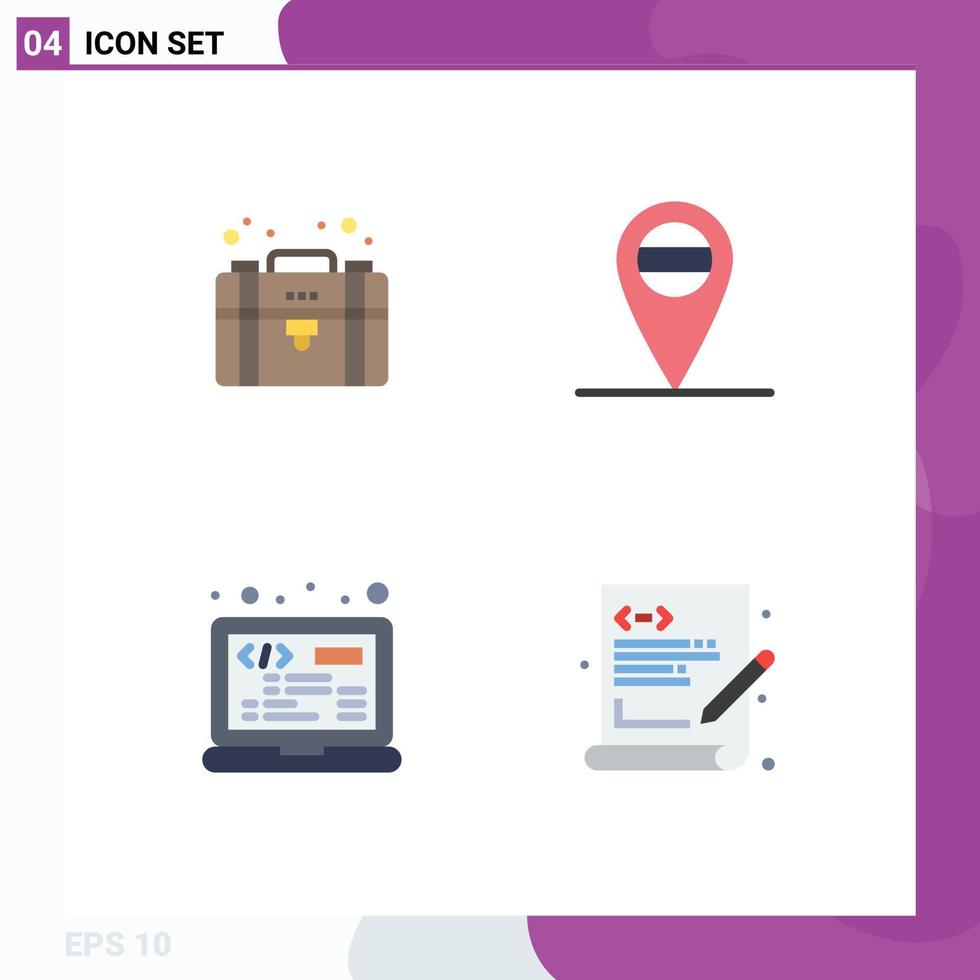Pictogram Set of 4 Simple Flat Icons of business coding private laptop programming Editable Vector Design Elements