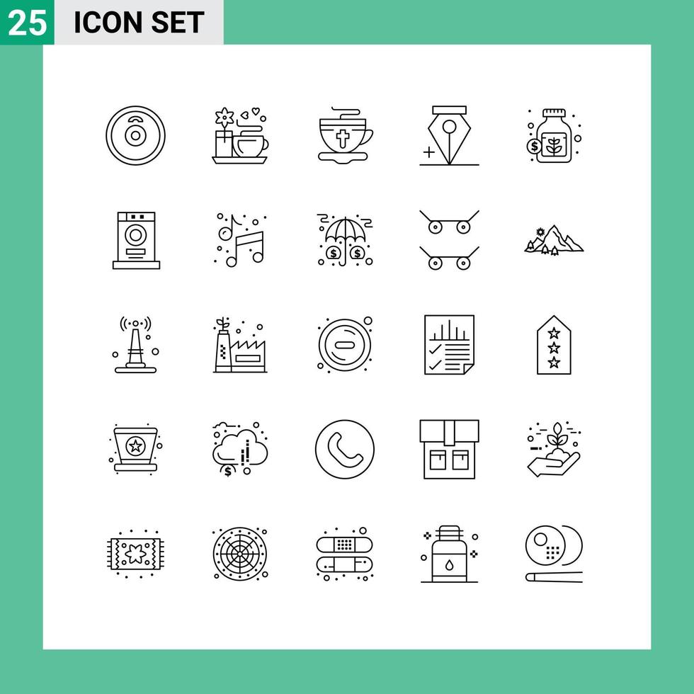 25 iconos creativos signos y símbolos modernos de ropa dinero pascua tarro pluma elementos de diseño vectorial editables vector