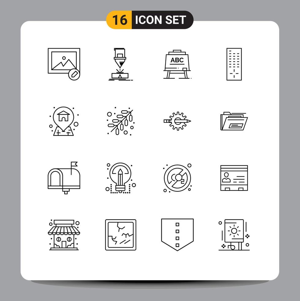 Modern Set of 16 Outlines and symbols such as location address learining tv control Editable Vector Design Elements