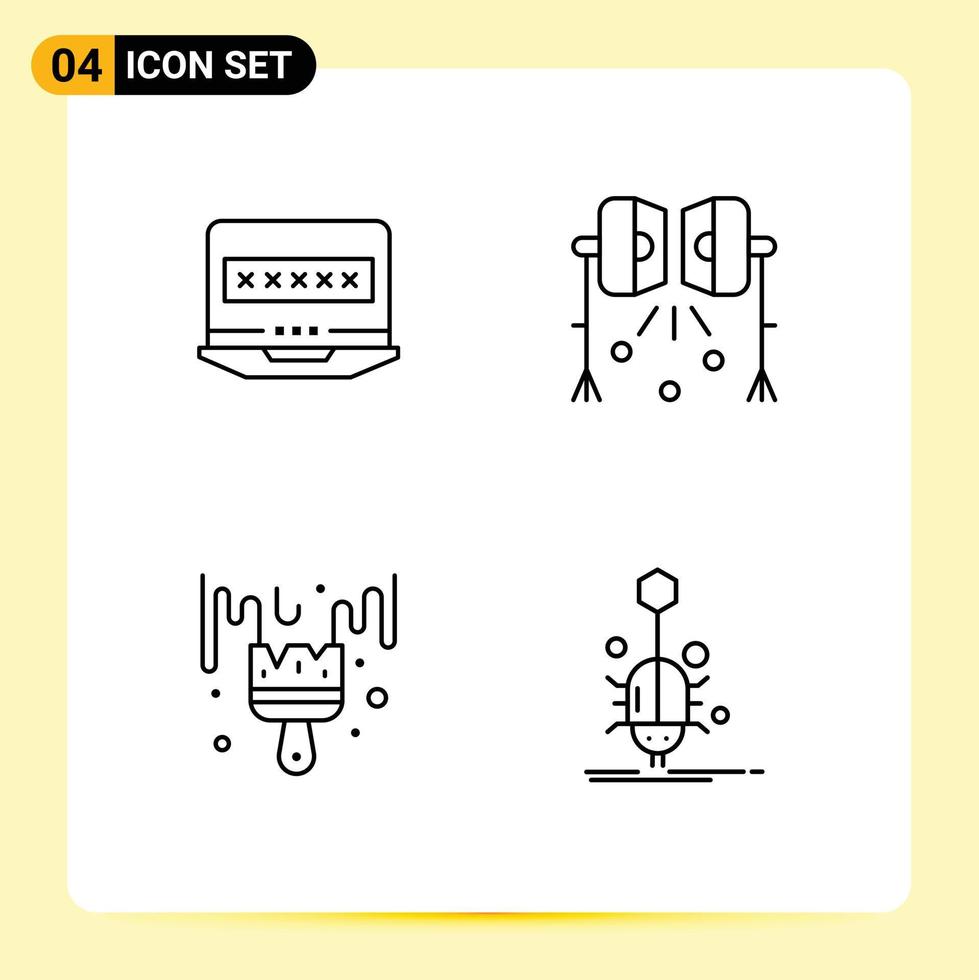 conjunto de 4 paquetes de colores planos de línea de relleno comercial para el foco de seguridad del pincel del portátil pasatiempos elementos de diseño vectorial editables vector