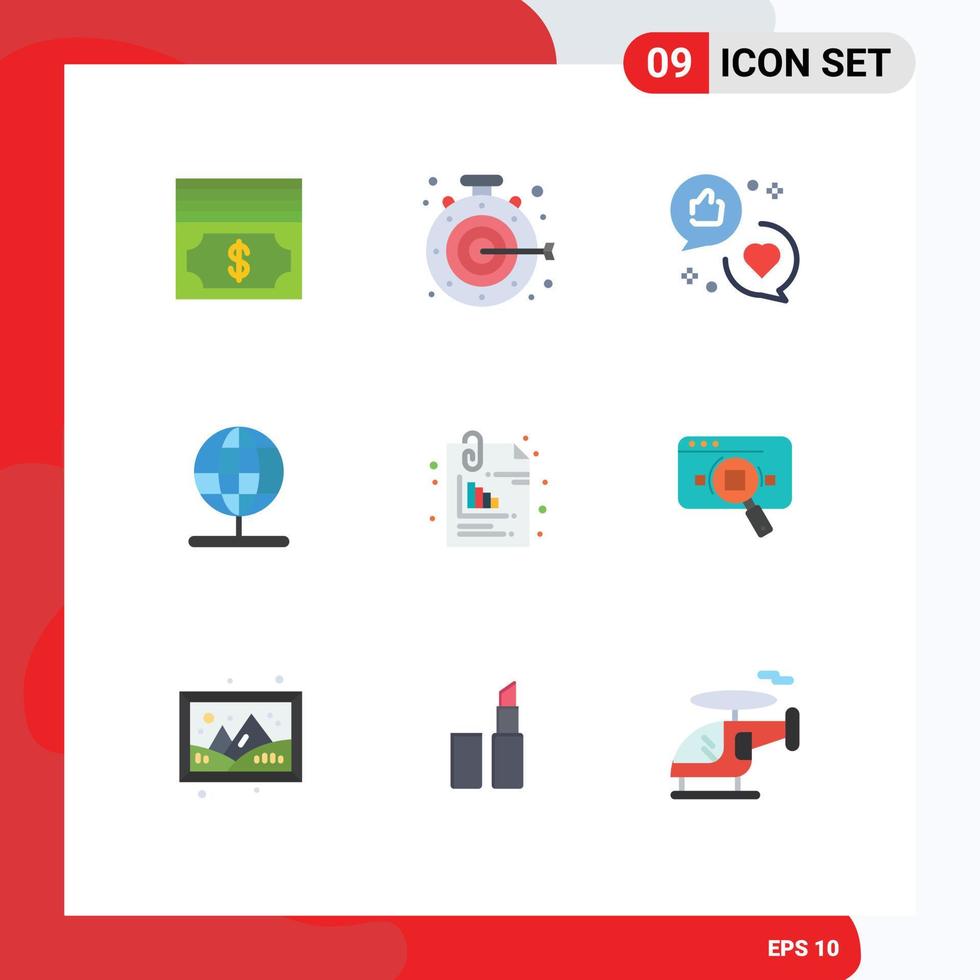 Modern Set of 9 Flat Colors and symbols such as document world communication stand globe Editable Vector Design Elements