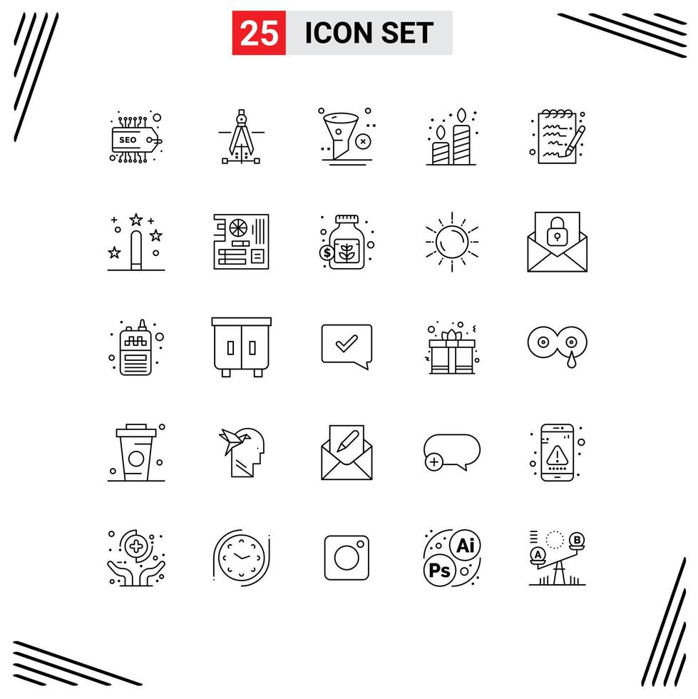 25 Universal Line Signs Symbols of note party development candles birthday Editable Vector Design Elements