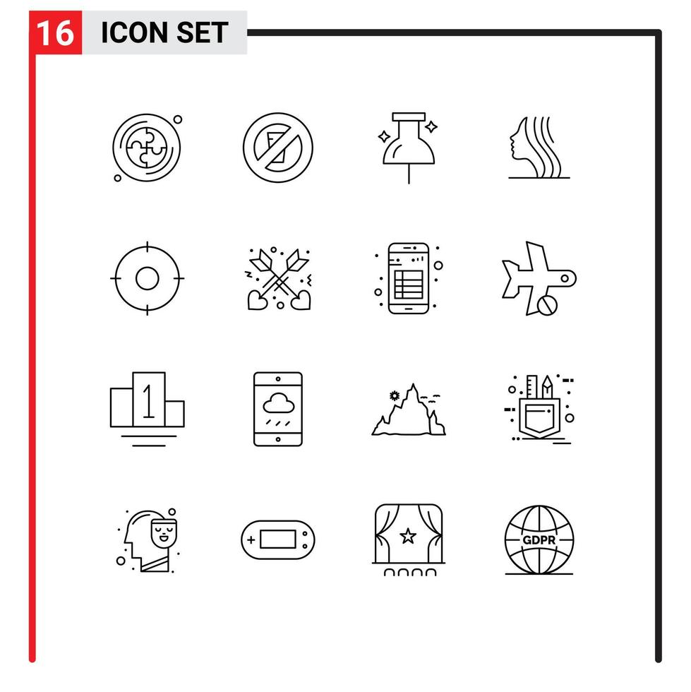 16 Creative Icons Modern Signs and Symbols of target military navigation circle girl Editable Vector Design Elements